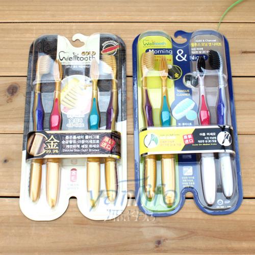 《贸》韩国 welltooth金离子按摩牙刷 金毛4P牙刷 可刷舌苔 新款