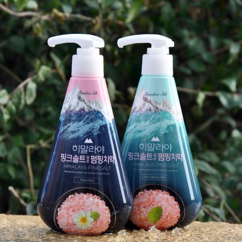 《贸》韩国进口LG竹盐喜马拉雅粉盐派缤按压式牙膏套盒285g花香薄荷清新口气