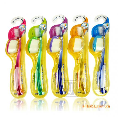 《贸》韩国笑脸水晶牙刷 成人 超细刷毛 附带笑脸吸盘牙刷架 牙刷套0333