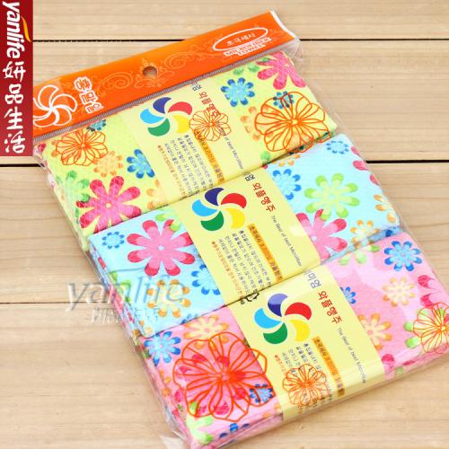 韩式3P印花鱼鳞格纹玻璃抹布 玻璃清洁巾 不留痕 三条装