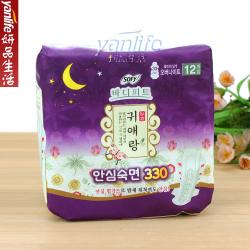 《贸》韩国  LG 贵爱娘 闺艾朗中草药无荧光剂卫生巾 33厘米夜用 12片/包