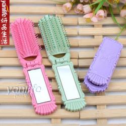 韩国 便携折叠化妆镜子梳子套装 旅行随身带 韩国发卡梳 2017