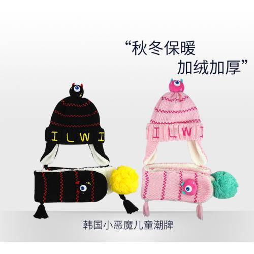 《贸》韩国进口 devilwing小恶魔儿童帽子围巾秋冬套装男孩女孩保暖针织2-7岁 AC011
