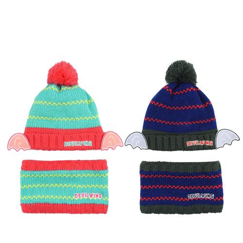 《贸》韩国进口 devilwing小恶魔帽子围脖套装儿童秋冬男孩女孩针织棉帽2-7岁 AC014