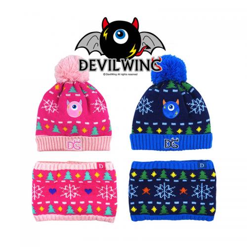 《贸》韩国进口 devilwing小恶魔帽子围巾套装儿童秋冬男孩女孩2-7岁 AC017