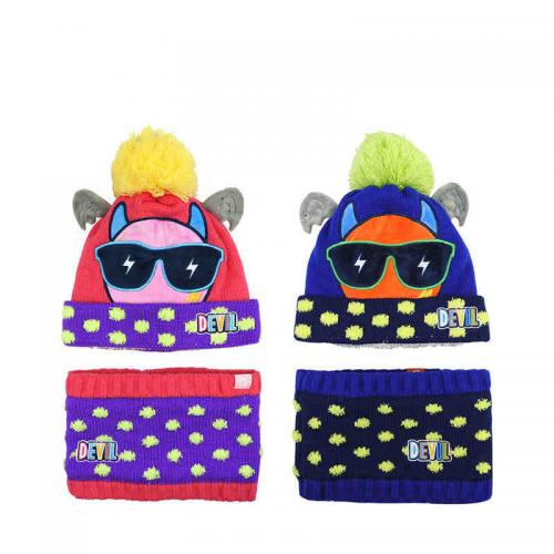 《贸》韩国进口 devilwing小恶魔帽子围巾套装儿童秋冬男孩女孩2-7岁 AC018