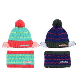 《贸》韩国进口 devilwing小恶魔帽子围脖套装儿童秋冬男孩女孩针织棉帽2-7岁 AC014