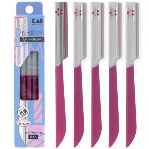 《贸》日本进口贝印修眉刀 刮眉刀刮毛刀剃毛刀锋利型刮眉刀片 5支装 红色