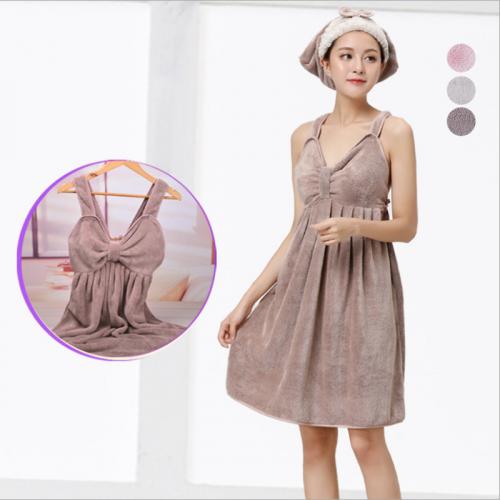 韩式阿里郎涤锦珊瑚绒吊带抹胸蝴蝶结浴裙浴巾浴袍柔软亲肤女士