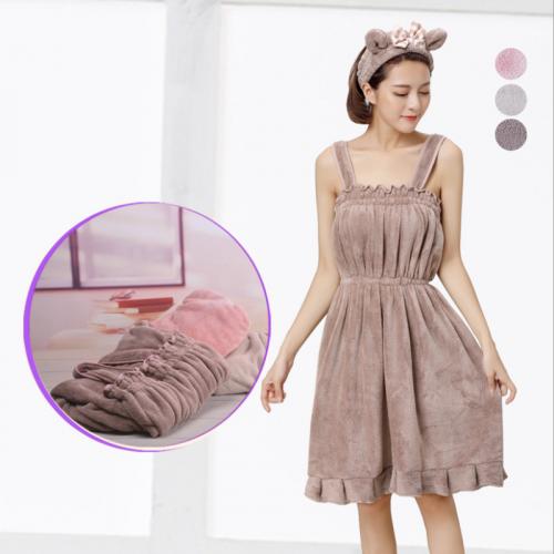 韩式阿里郎裹胸吊带成人浴裙加厚柔软珊瑚绒浴巾吸水女士浴袍批发