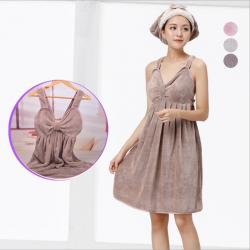 韩式阿里郎涤锦珊瑚绒吊带抹胸蝴蝶结浴裙浴巾浴袍柔软亲肤女士