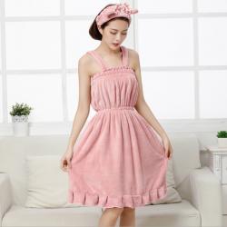 韩式阿里郎裹胸吊带成人浴裙加厚柔软珊瑚绒浴巾吸水女士浴袍批发