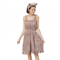 韩式阿里郎裹胸吊带成人浴裙加厚柔软珊瑚绒浴巾吸水女士浴袍批发