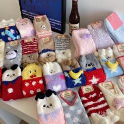 日系tutu地板袜 珊瑚绒袜子保暖 秋冬加绒睡眠月子袜 一组4双