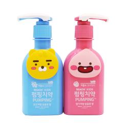 《贸》韩国LG竹盐萌趣儿童按压式派缤牙膏套盒 草莓葡萄水果味