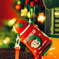 杯具熊圣诞节系列口袋儿童保温杯礼物带吸管学饮杯三盖水杯