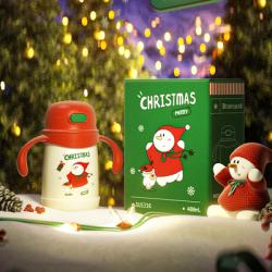 杯具熊圣诞节系列口袋儿童保温杯礼物带吸管学饮杯三盖水杯